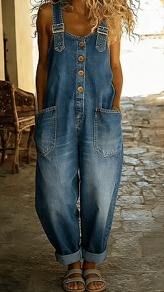 Women's Denim Vintage Overalls Loose Jumpsuit