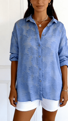 Women's Solid-Color Jacquard Long-Sleeve Shirt with Hot-Fix Rhinestones