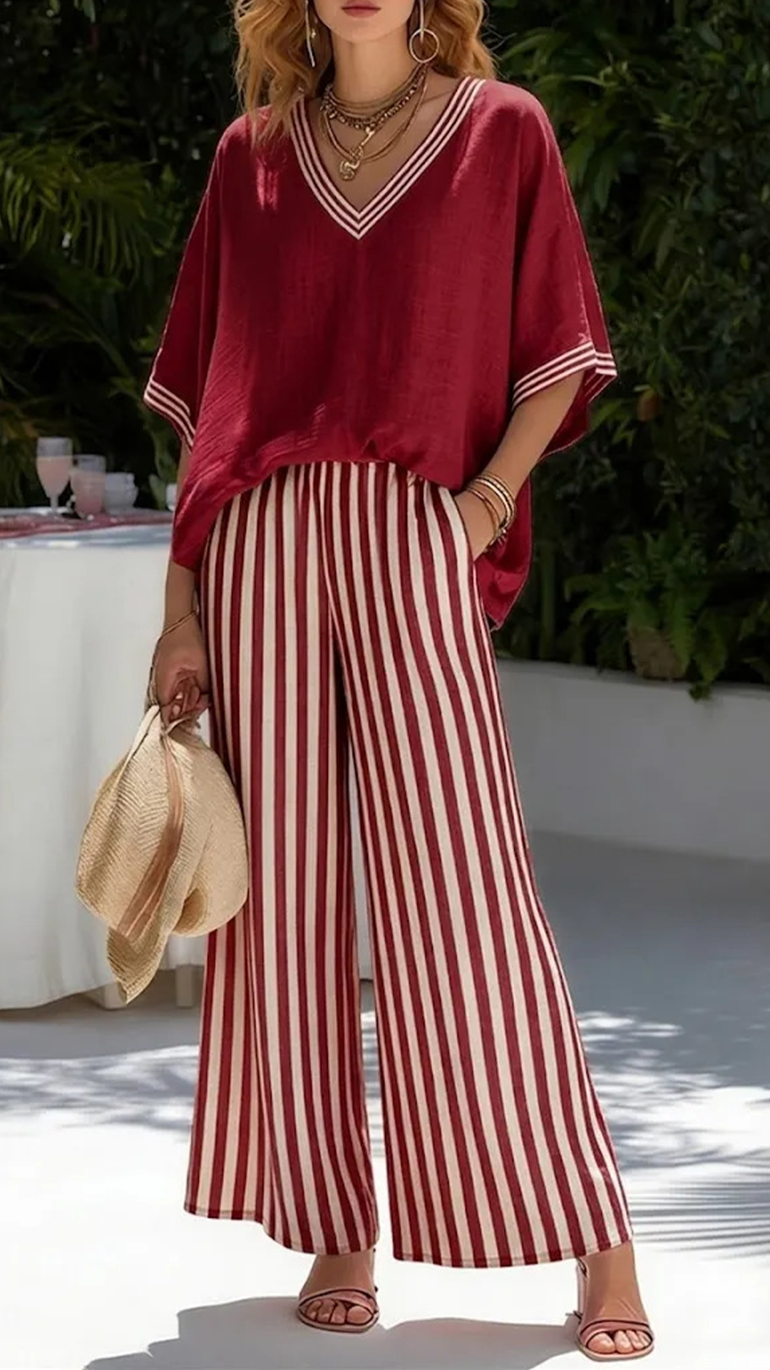 [Copy]Minimalist V-neck Shirt And Wide-leg Pants Two-piece Set