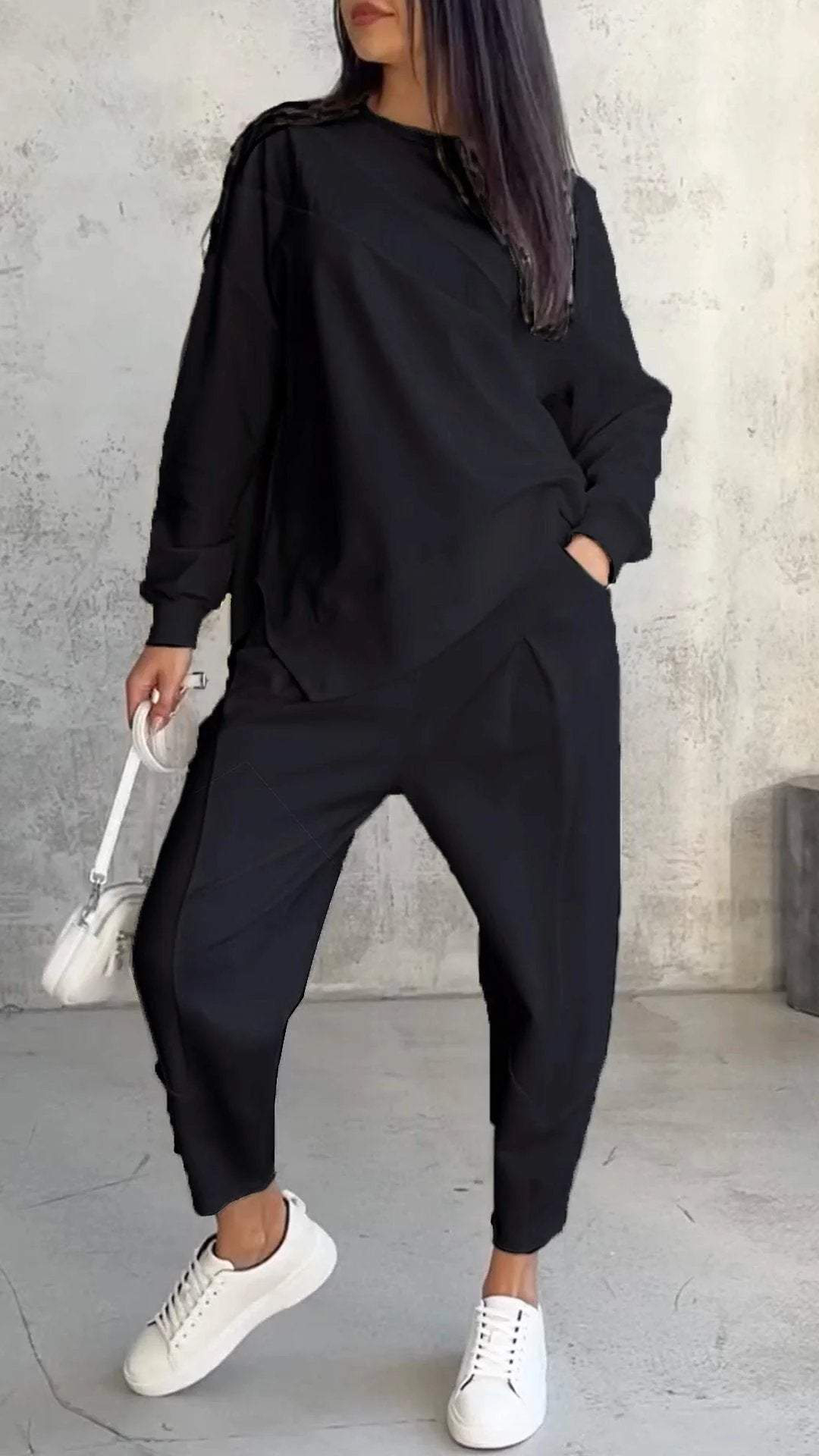 Women's Loose Crew Neck Long Sleeve Sweatshirt and Harem Pants Set