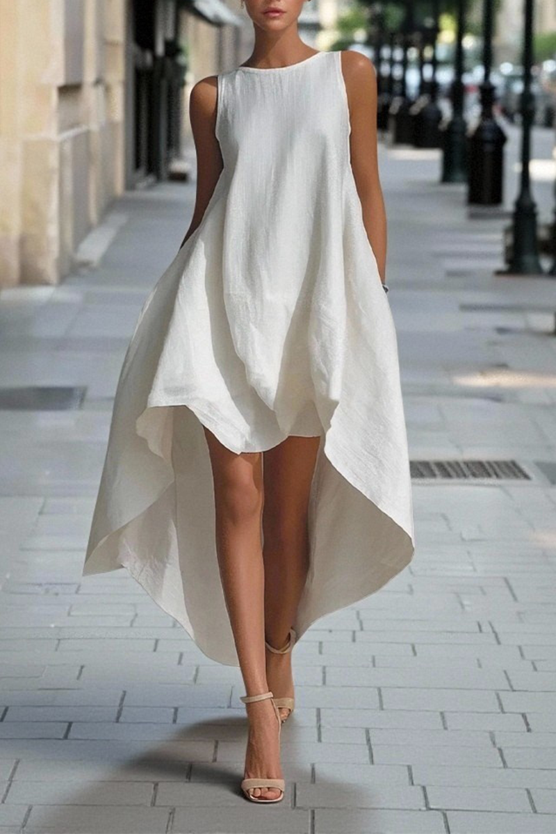 Women's Cotton-Linen Sleeveless Asymmetrical Resort Wear
