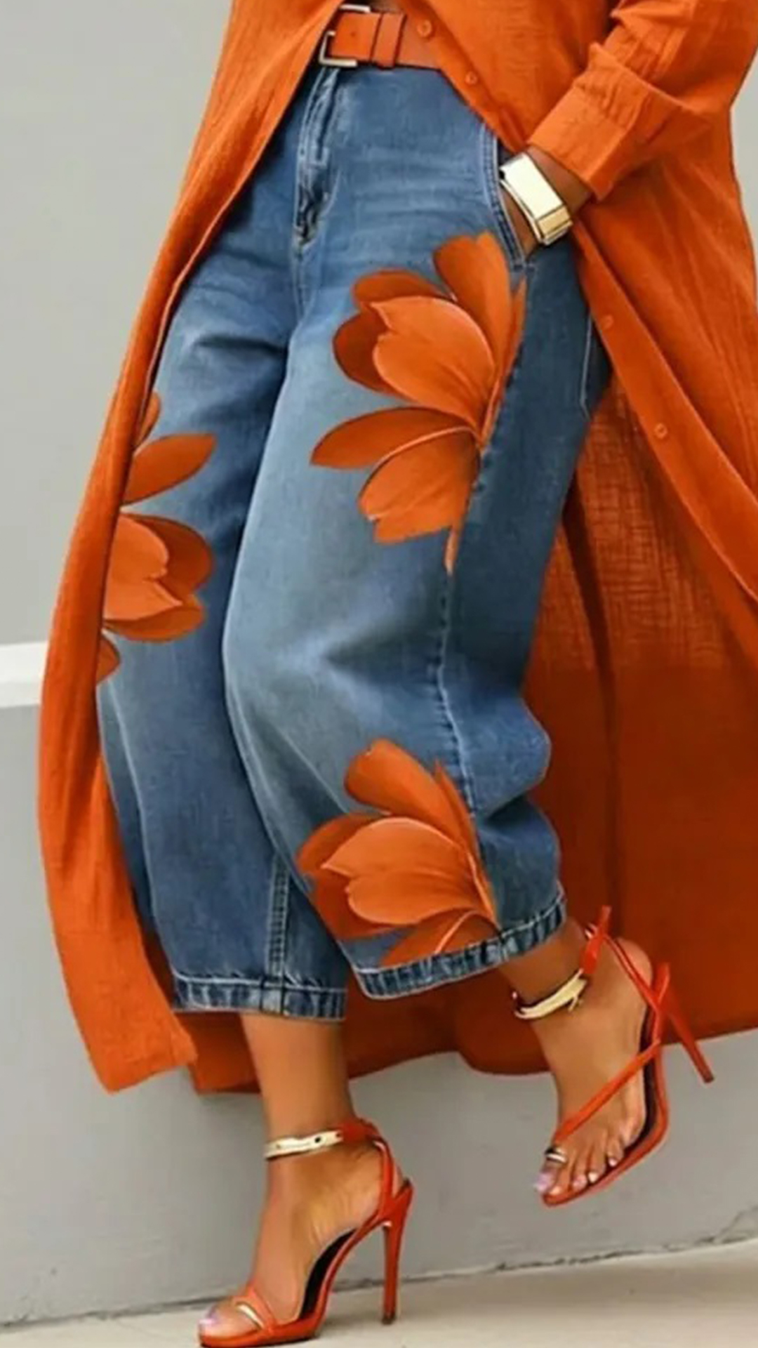 Women's Artistic Ink Print High Waist Stretch Casual Jeans