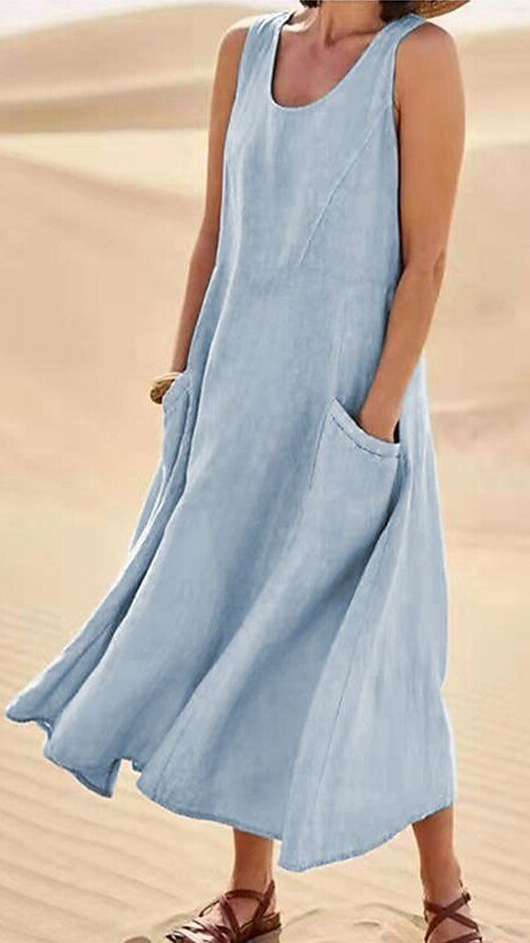 Women's Cotton-Linen Blend Sleeveless Dress