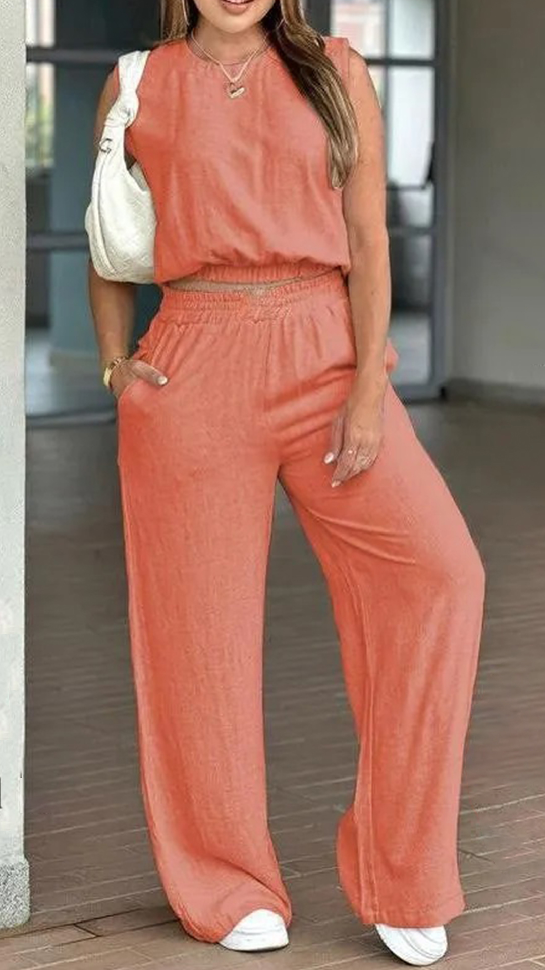 🌷🌷Women's Cotton Sleeveless Tank & Wide Leg Pants 2-Piece Lounge Set 