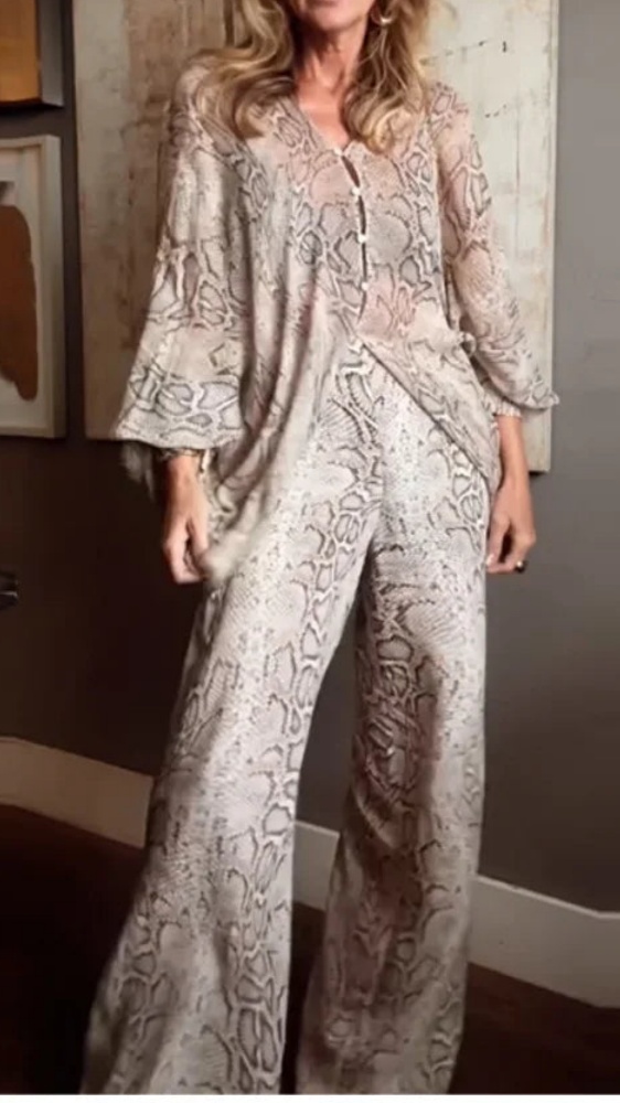 Women's Snake-Print Light Luxury Casual Two-Piece Set