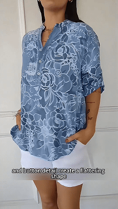Women's Casual Printed Shirt with Patch Pockets and Sequins