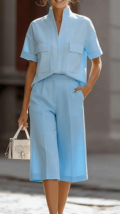 Women's Casual Loose-Fit Solid-Color Two-Piece Set with Pockets