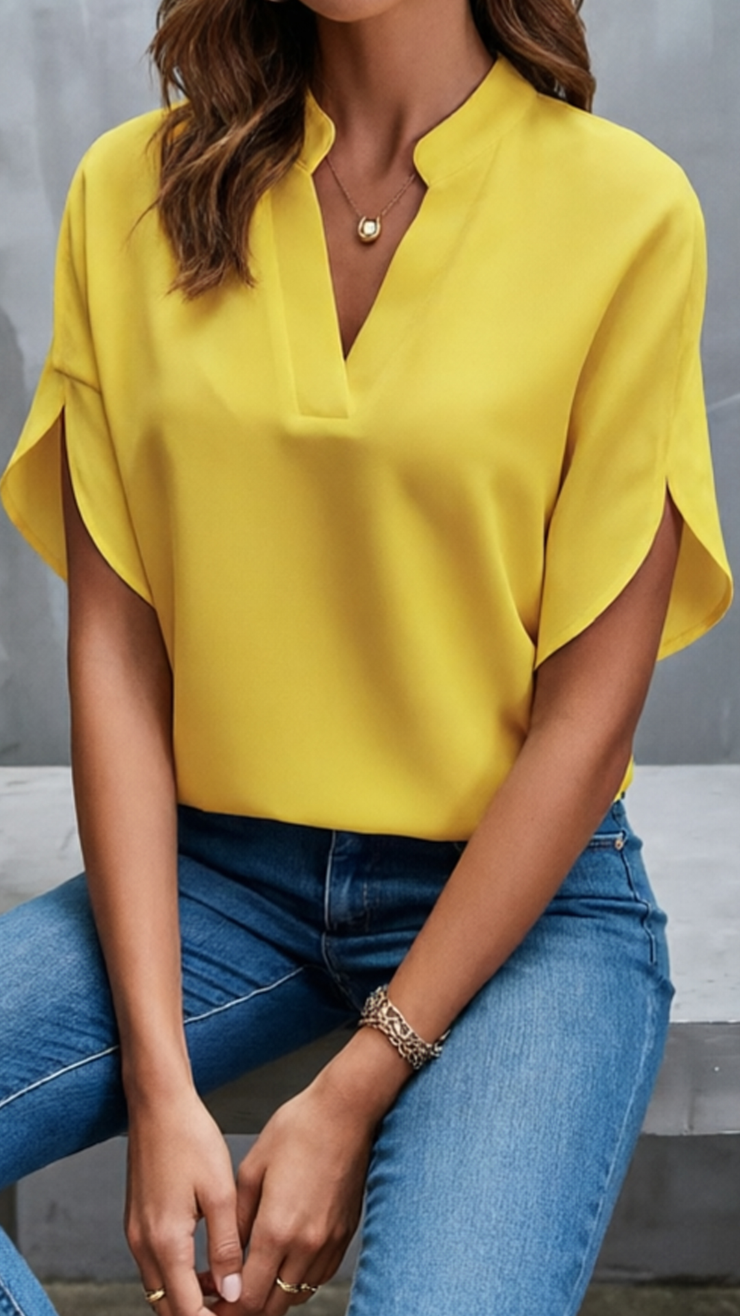 Women's Stand-Collar V-Neck Top