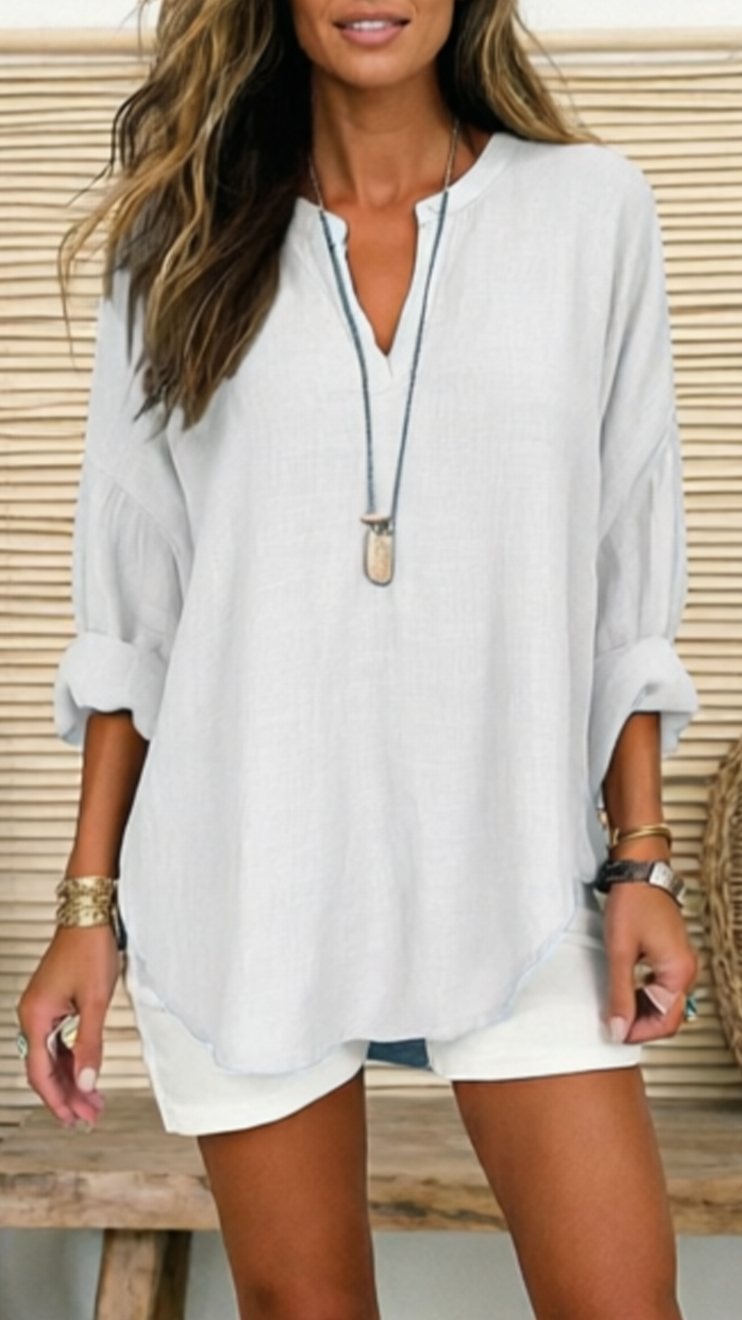 Women's Linen V-Neck Loose Shirt