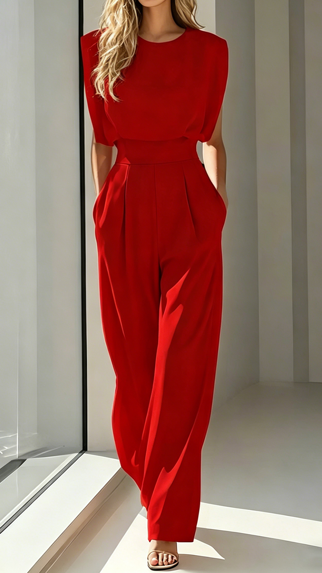 Women's Cotton-Blend Waisted Jumpsuit