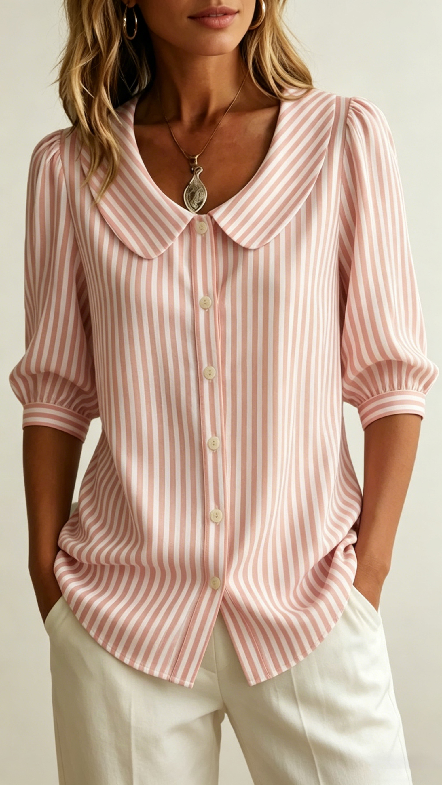 Women's New Cotton-Linen Striped Shirt — Loose-Fit, Short Sleeve