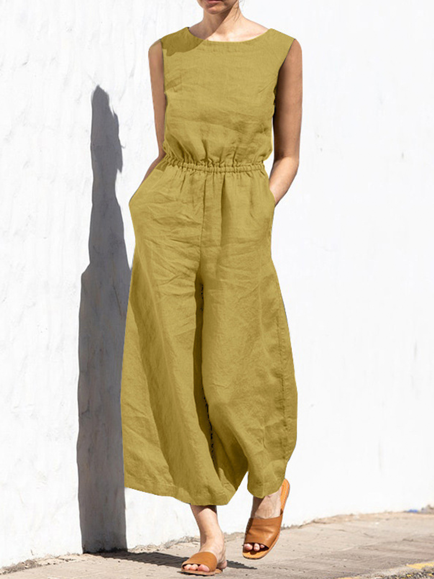 Women's Solid Color Loose Elegant Casual Sleeveless Jumpsuit