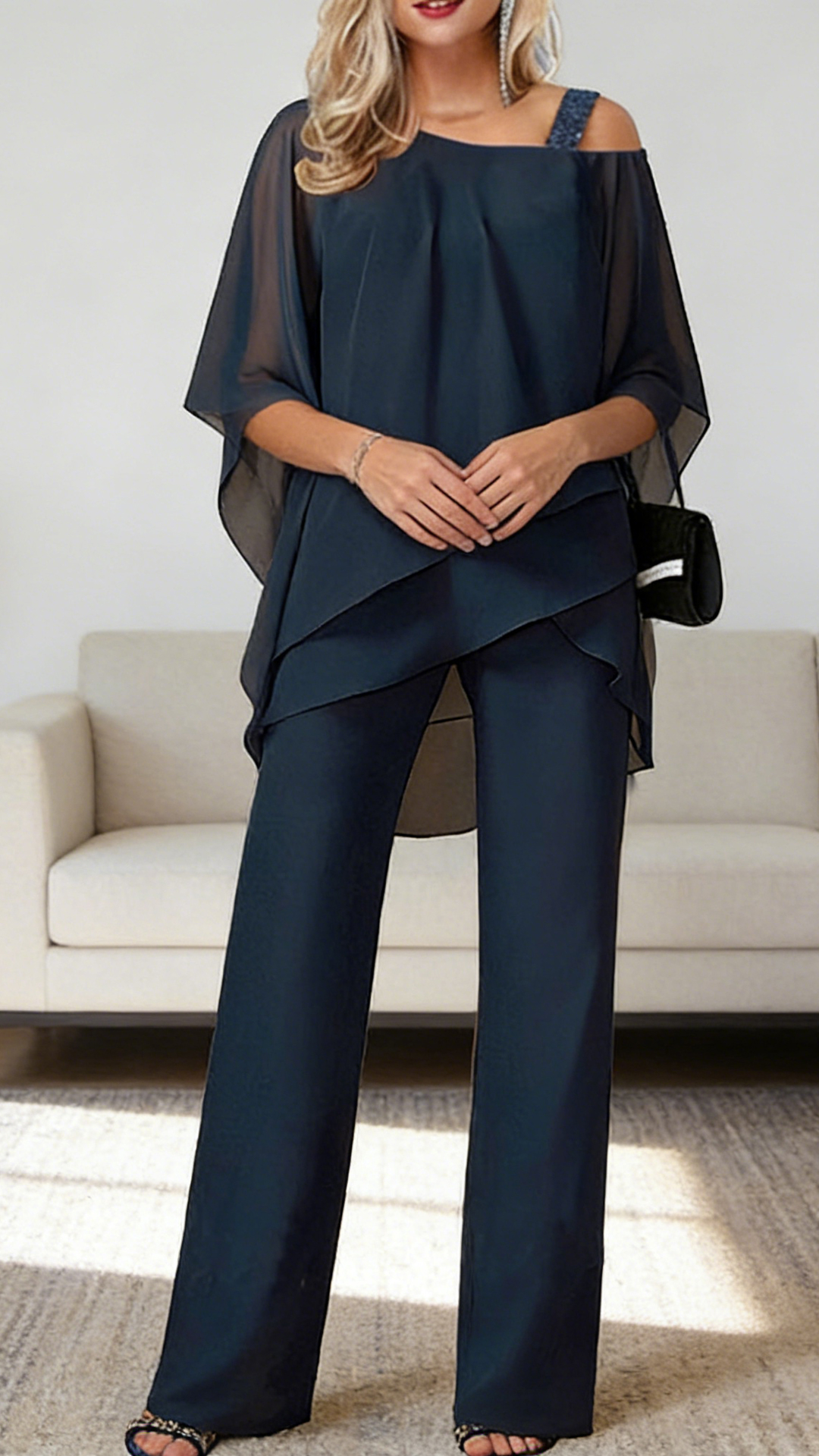 Elegant Layered Chiffon Top & Wide-Leg Pants Set