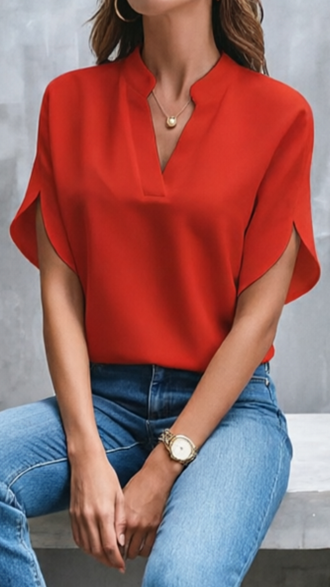 Women's Stand-Collar V-Neck Top