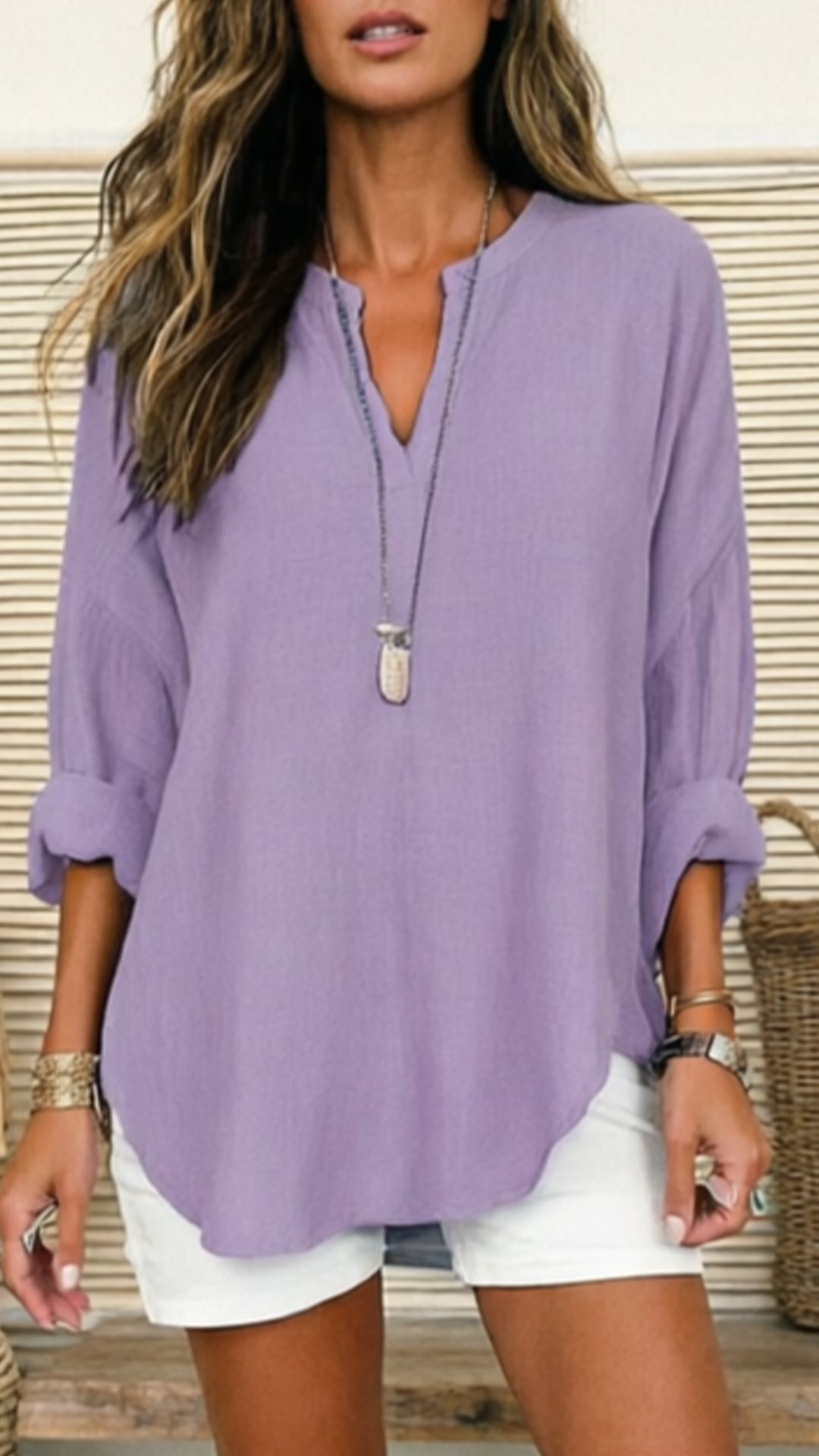 Women's Linen V-Neck Loose Shirt