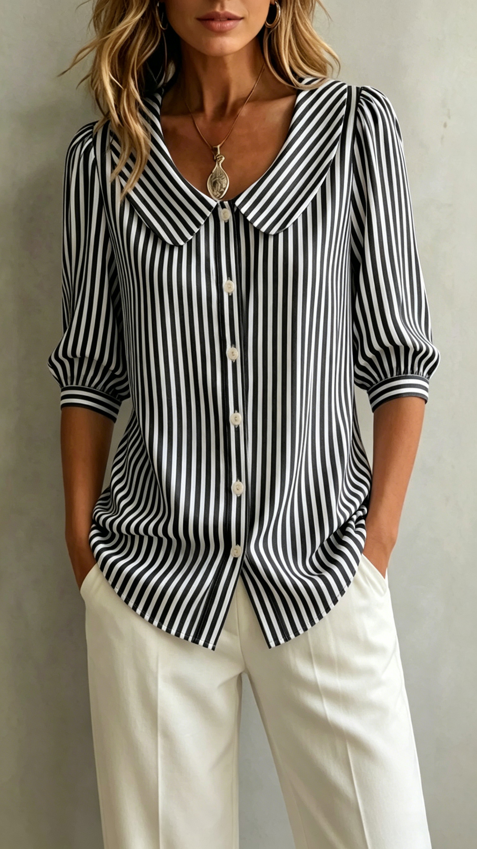 Women's New Cotton-Linen Striped Shirt — Loose-Fit, Short Sleeve