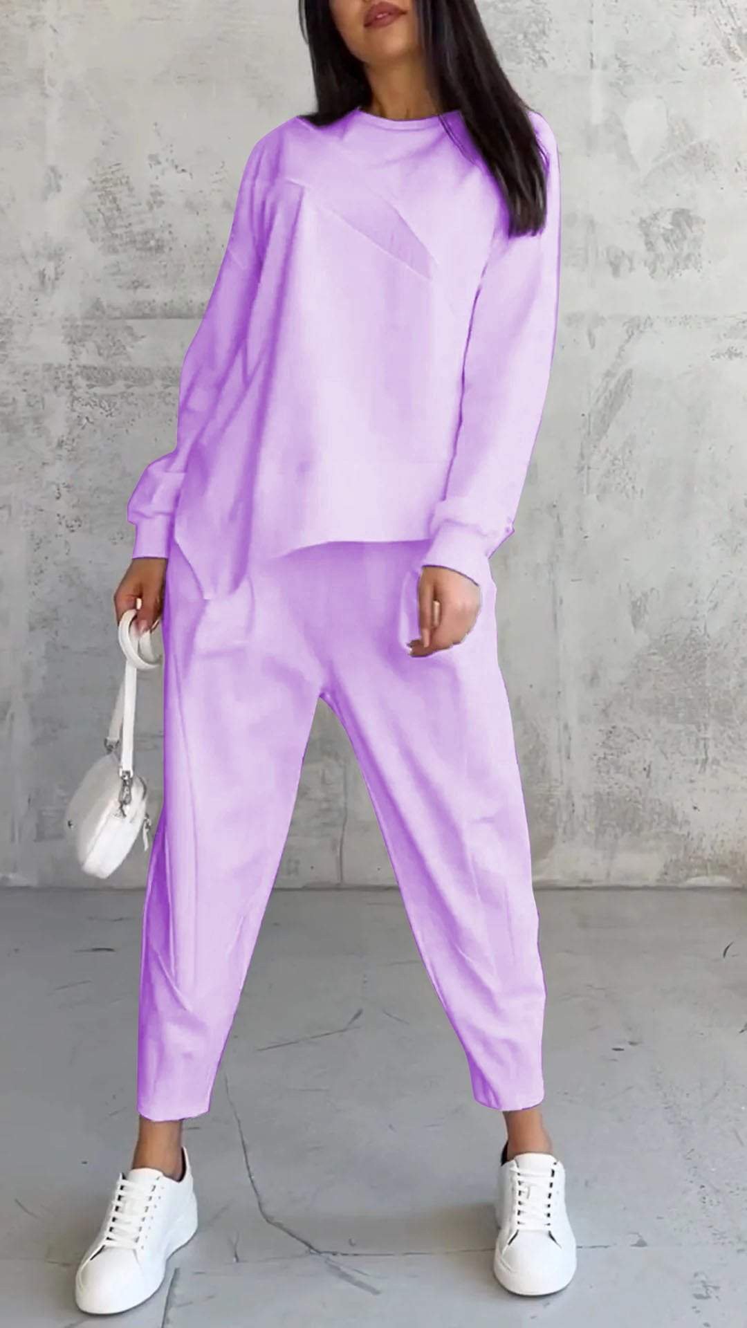 Women's Loose Crew Neck Long Sleeve Sweatshirt and Harem Pants Set