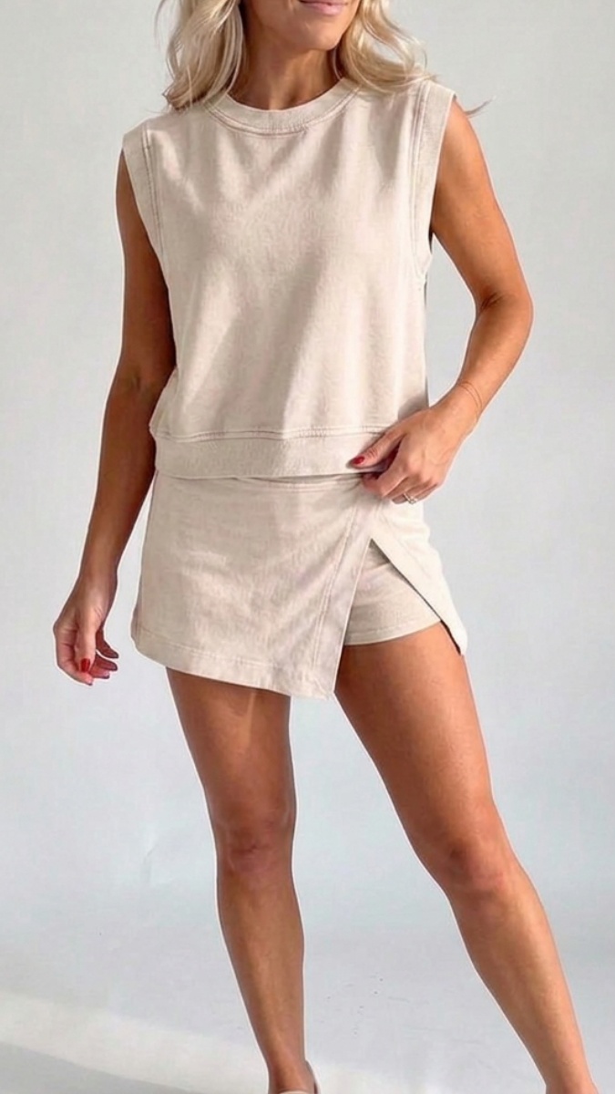 Women's Distressed-Look Pure Cotton T-Shirt & Shorts Two-Piece Set