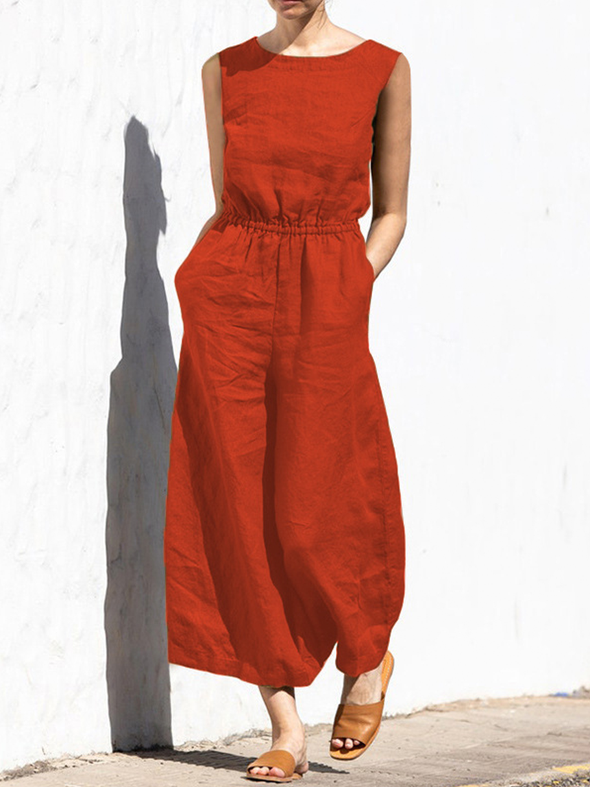 Women's Solid Color Loose Elegant Casual Sleeveless Jumpsuit