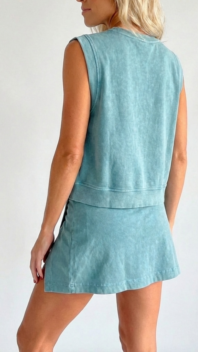 Women's Distressed-Look Pure Cotton T-Shirt & Shorts Two-Piece Set