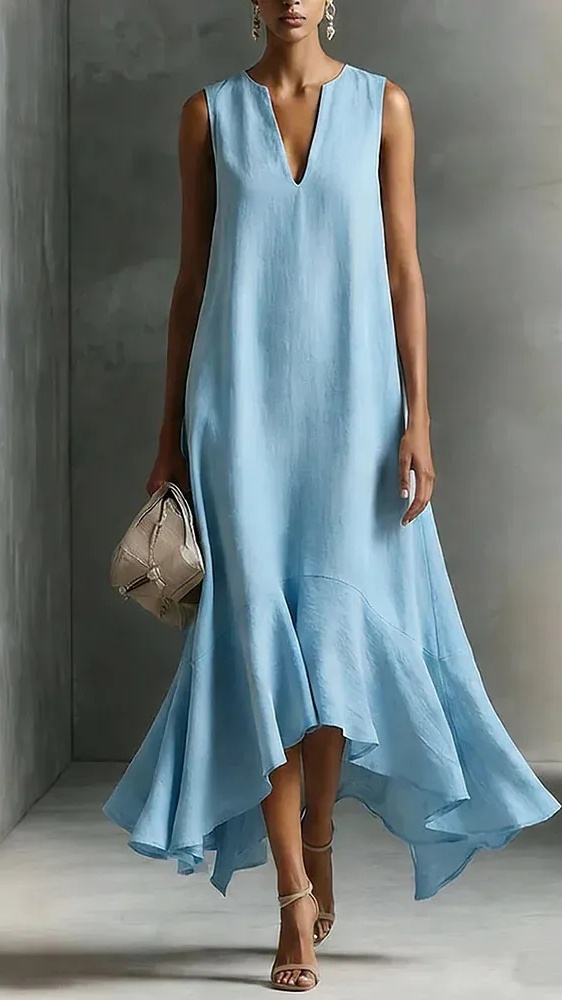 Women's Elegant & Casual V-Neck Long Dress
