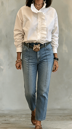 Women's Ruffled Stand Collar Loose Cotton Blouse