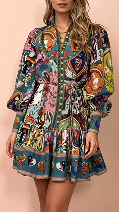 Women's Art Print Shirt Dress