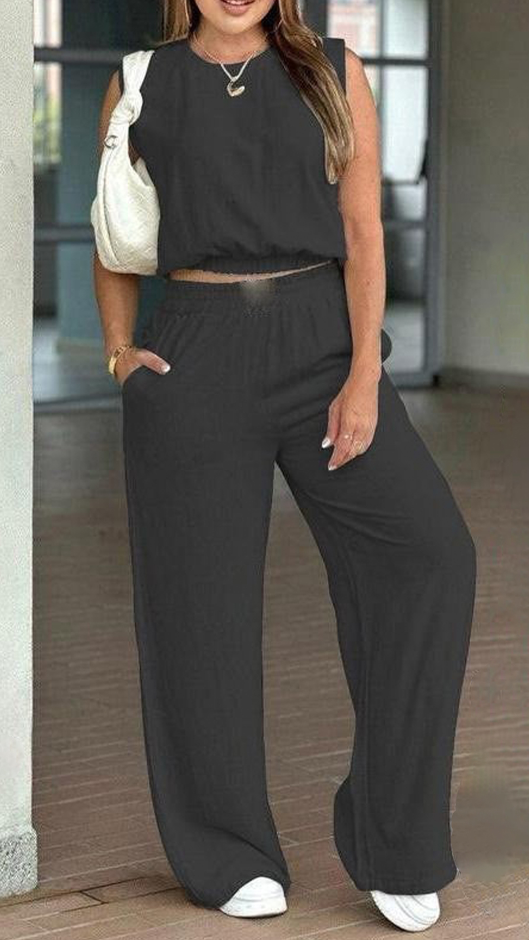 🌷🌷Women's Cotton Sleeveless Tank & Wide Leg Pants 2-Piece Lounge Set 