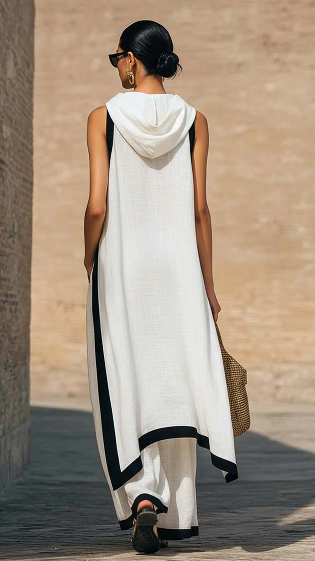 Artistic Cut Trim Elegant Linen Cotton Two-piece Set