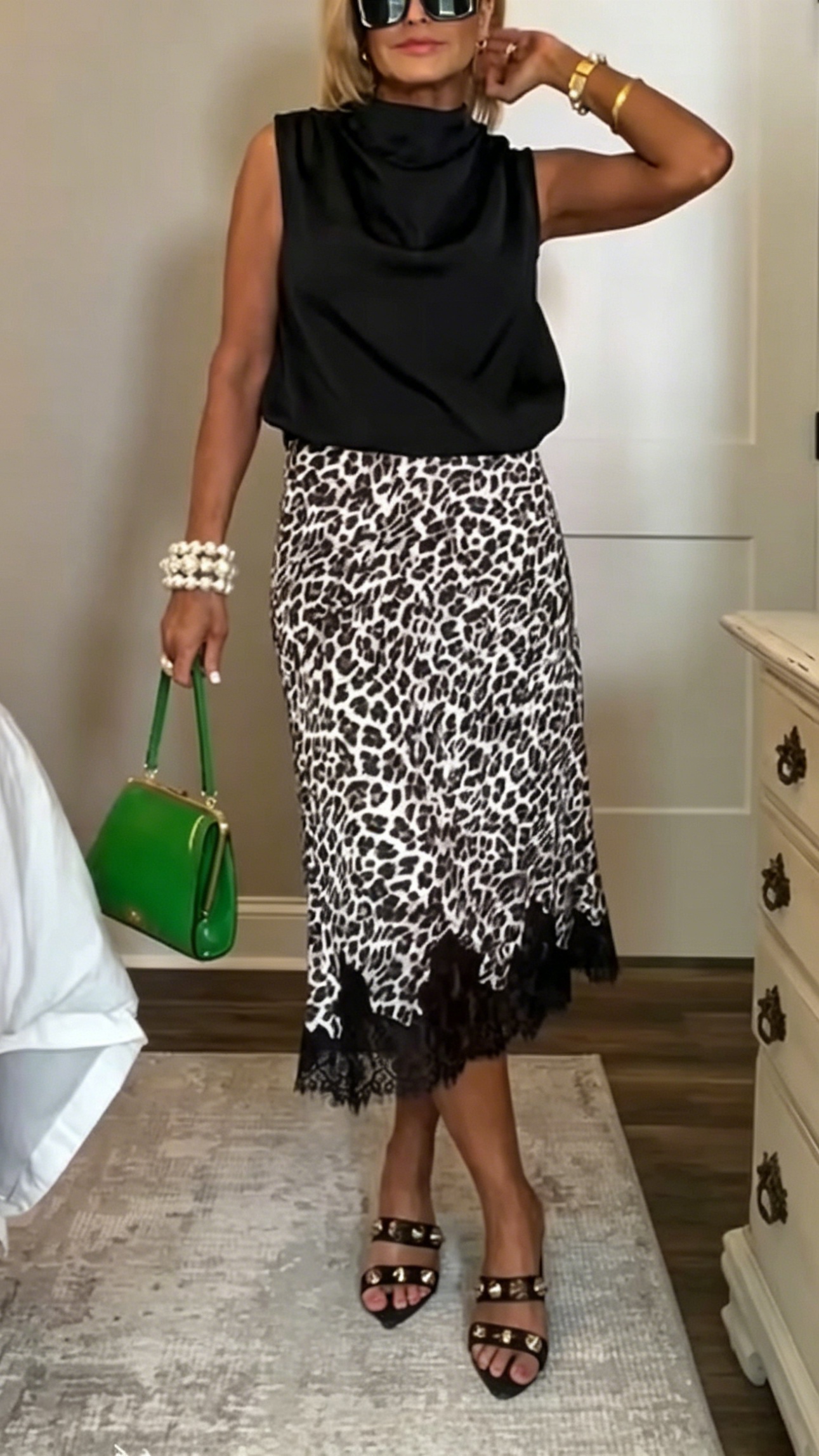 Women's Sexy & Stylish Leopard Print Maxi Skirt with Lace Hem