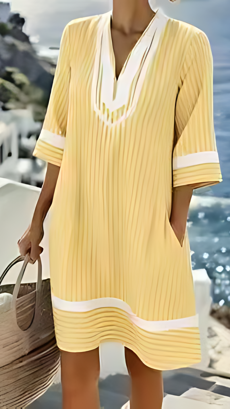 Women's beach vacation style V-neck printed loose beach dress