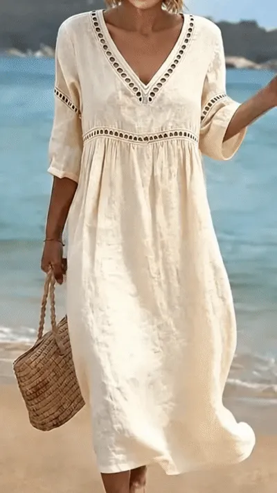 Women's Solid Color Retro Casual Stylish Vacation Cotton Dress