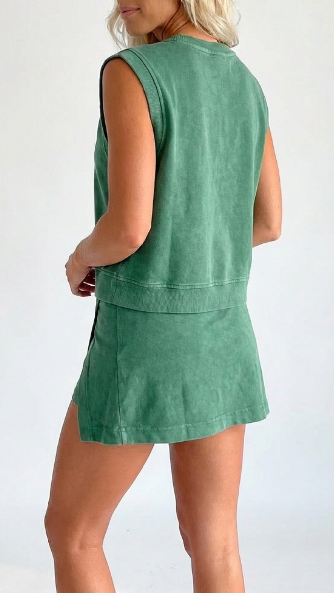 Women's Distressed-Look Pure Cotton T-Shirt & Shorts Two-Piece Set