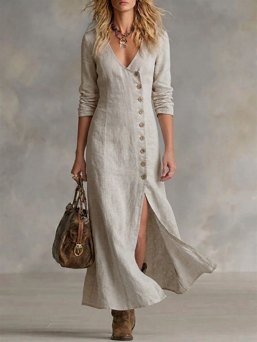Casual Linen Cotton Button Dress
