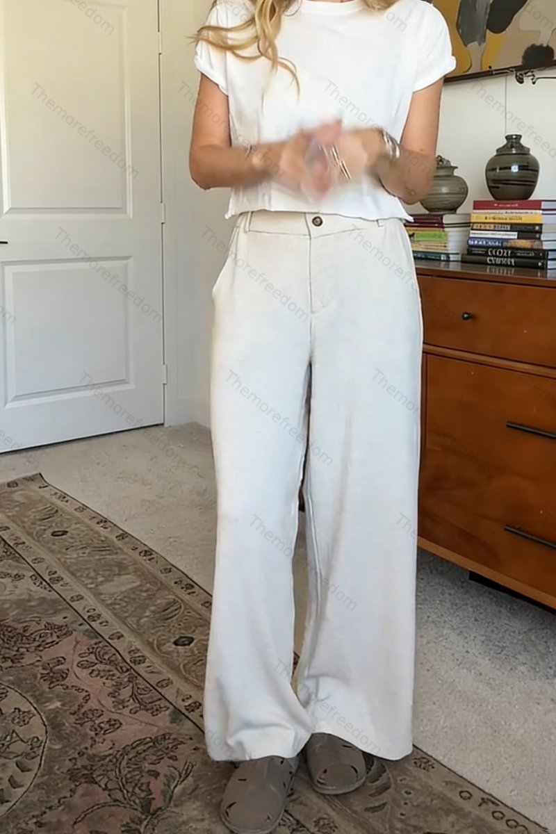 Women's simple and versatile casual cotton and linen trousers