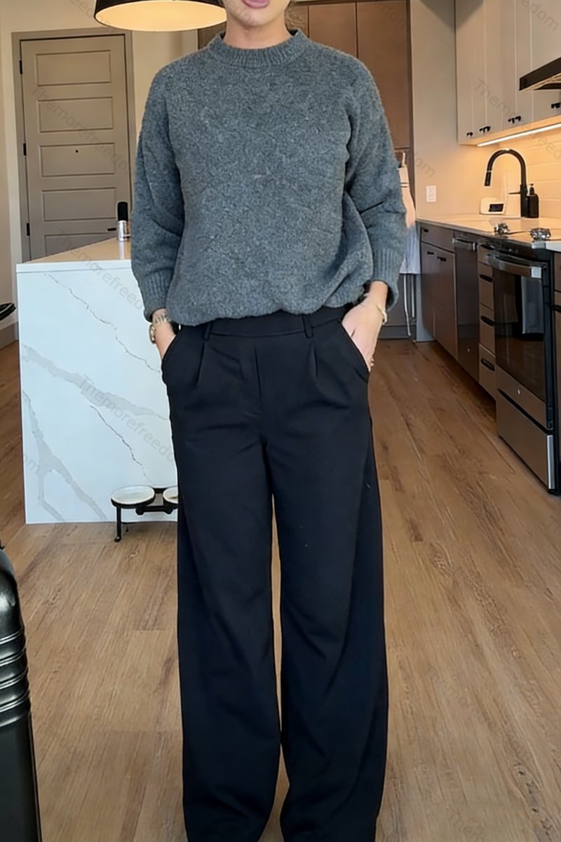 Women's simple  loose-fitting  solid-color straight-leg trousers