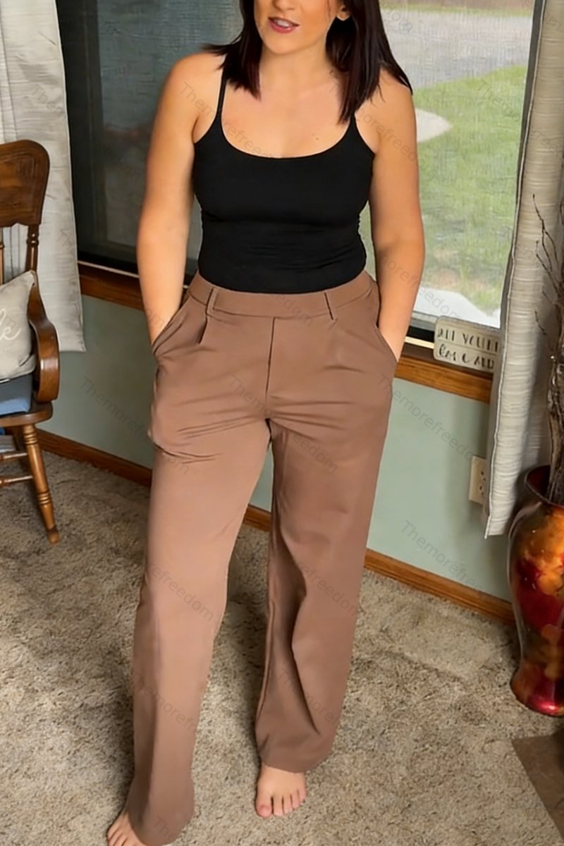 Women's simple  loose-fitting  solid-color straight-leg trousers