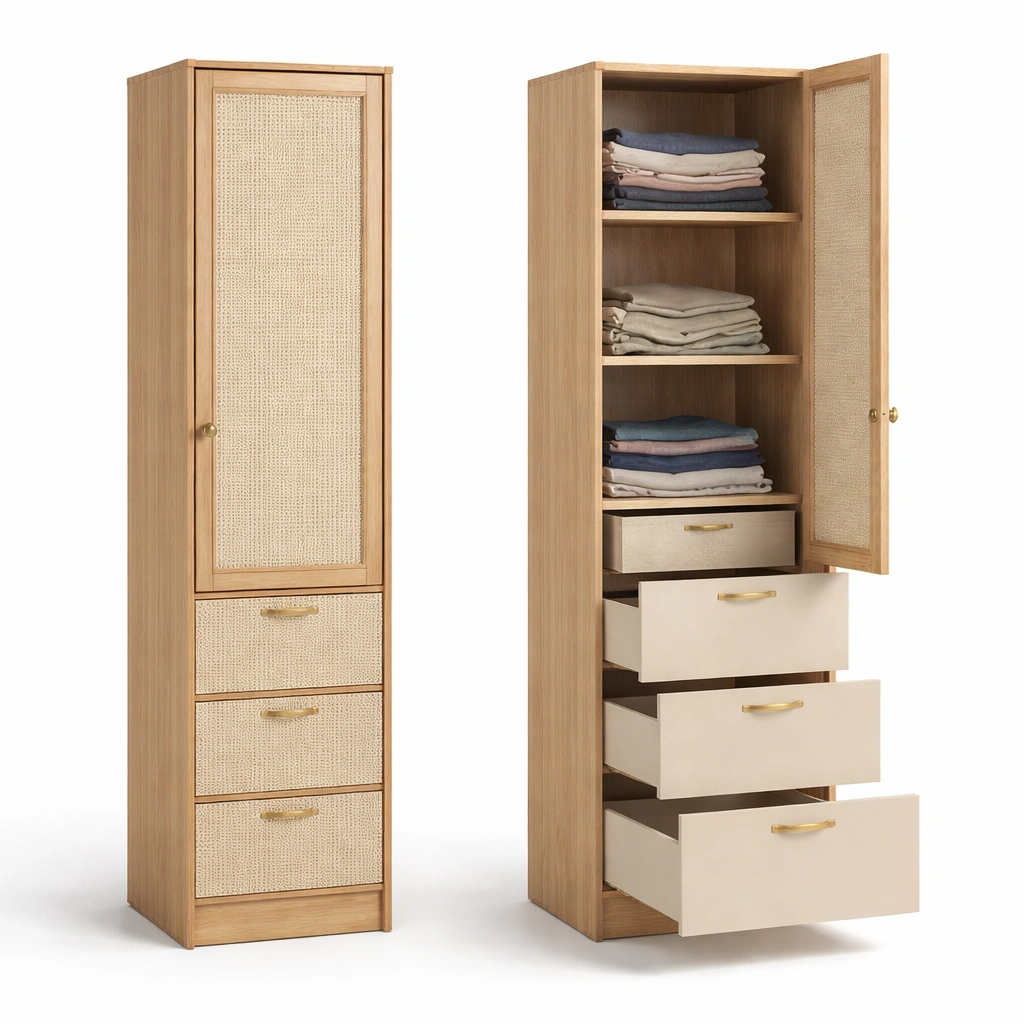 Kleiderschrank Holz Rattan Schmal-norluxia