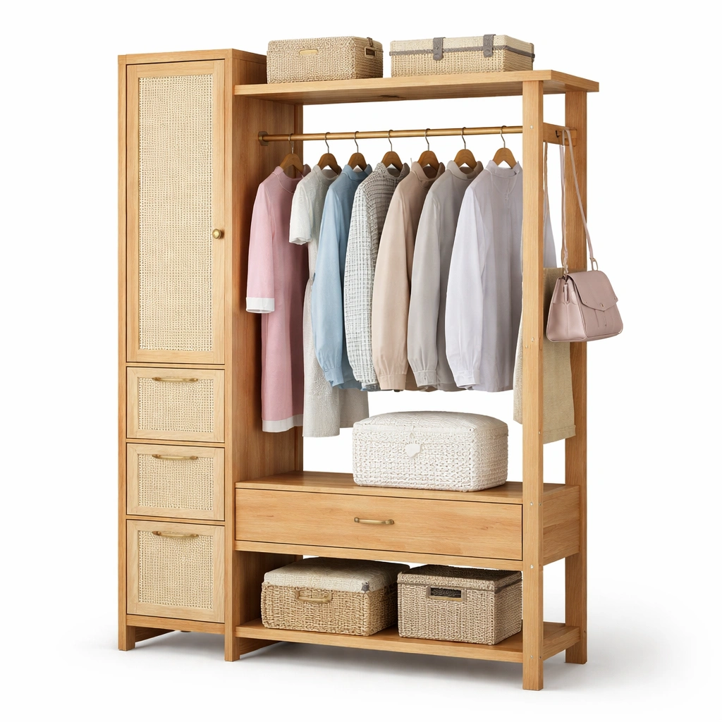 Kleiderschrank Holz Offenes System mit Stauraum-norluxia