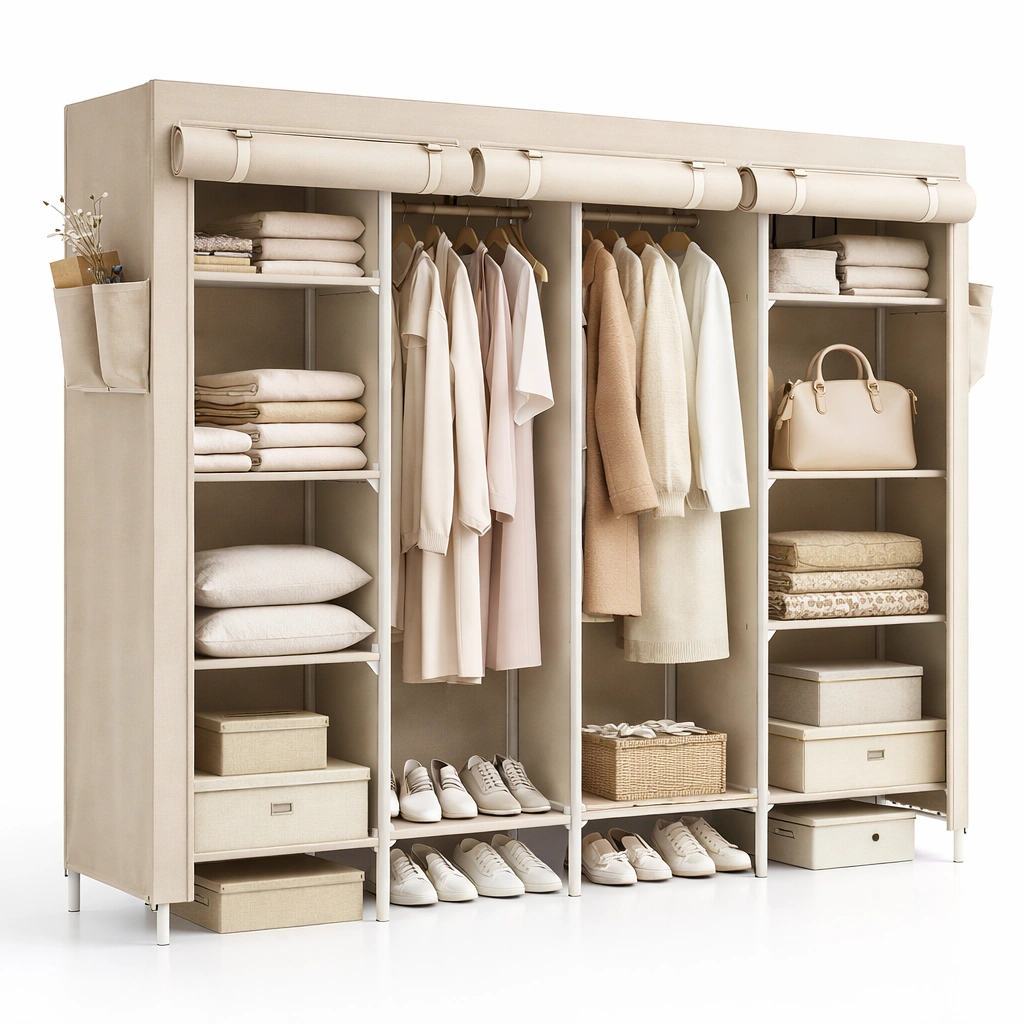 Kleiderschrank Stoff Beige Gross Stauraum-norluxia