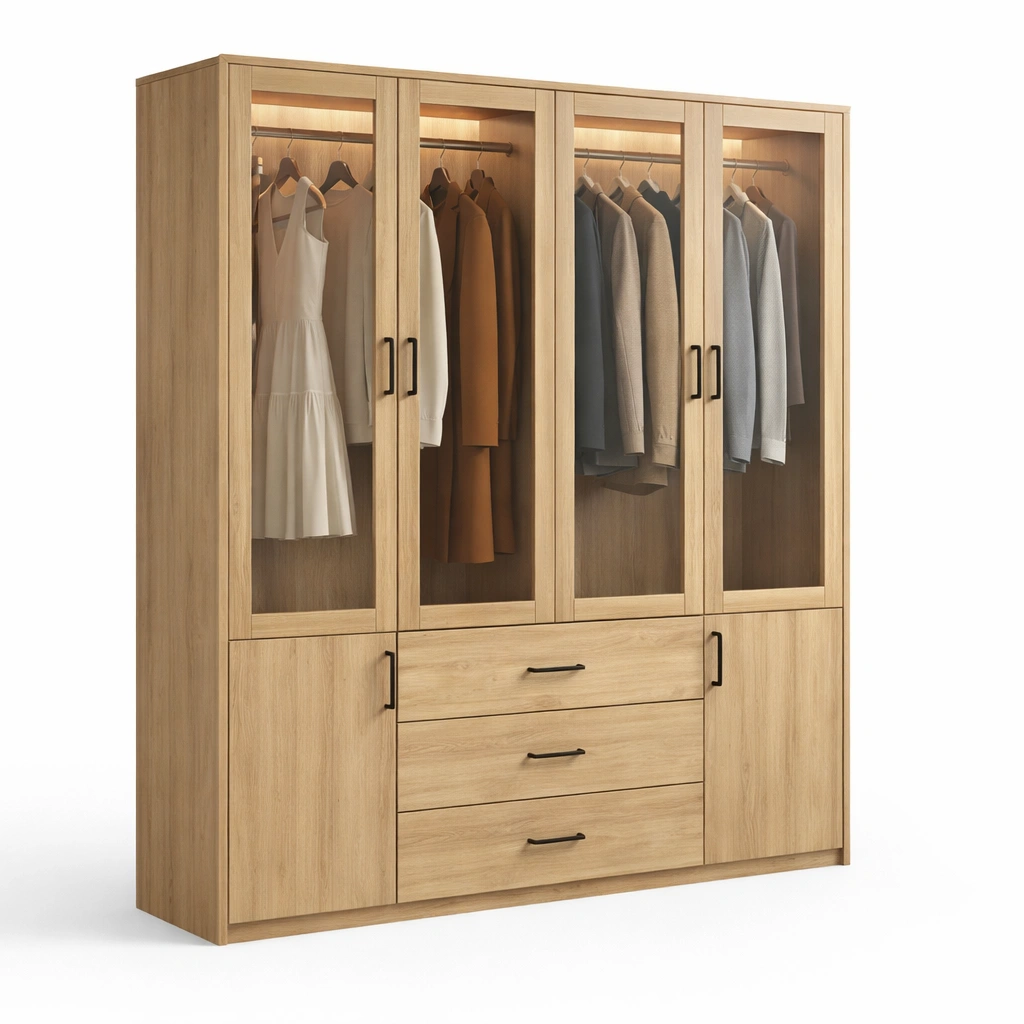 Kleiderschrank Holz Glas Modern Gross-norluxia