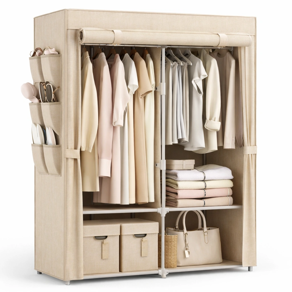 Kleiderschrank Stoff Beige Kompakt-norluxia