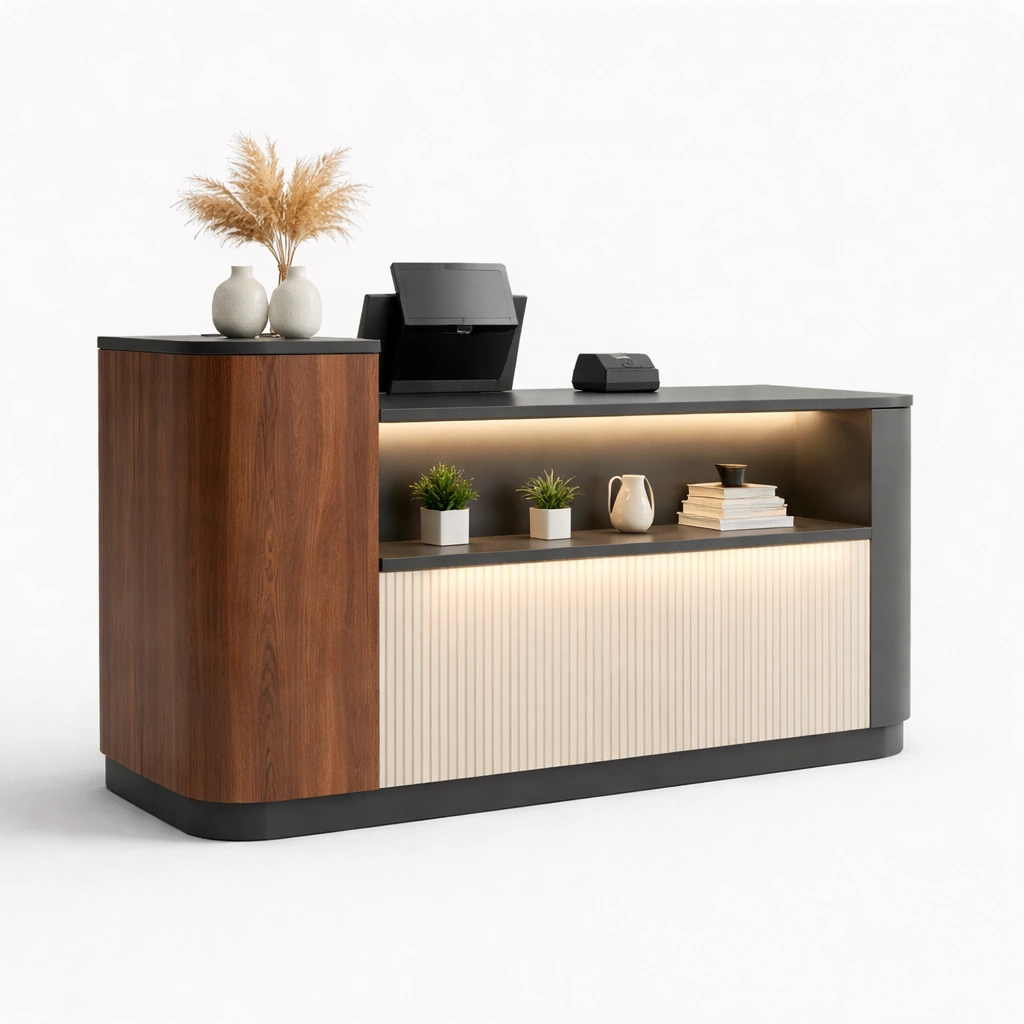 Empfangstresen Modern Holzoptik mit Beleuchtung-norluxia