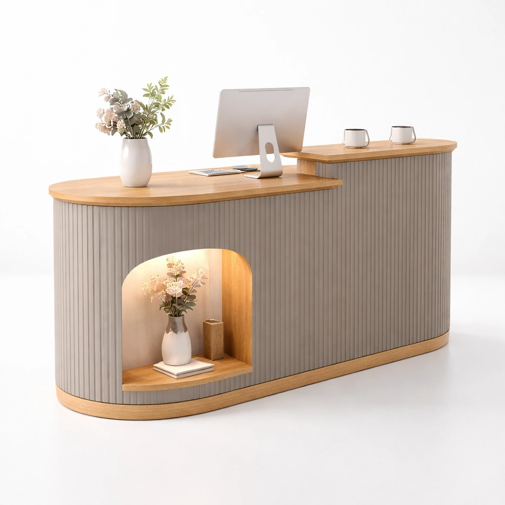 Empfangstresen Holz Beige mit Ablagefach-norluxia