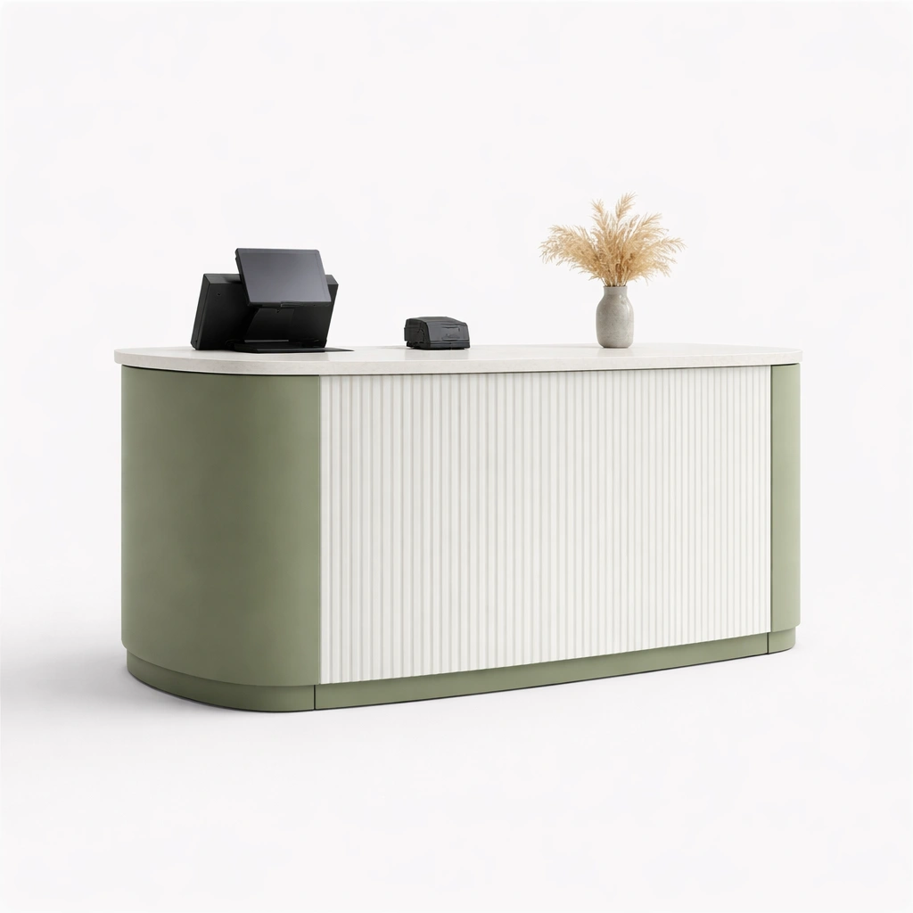 Empfangstresen Gruen Weiss Minimalistisch-norluxia