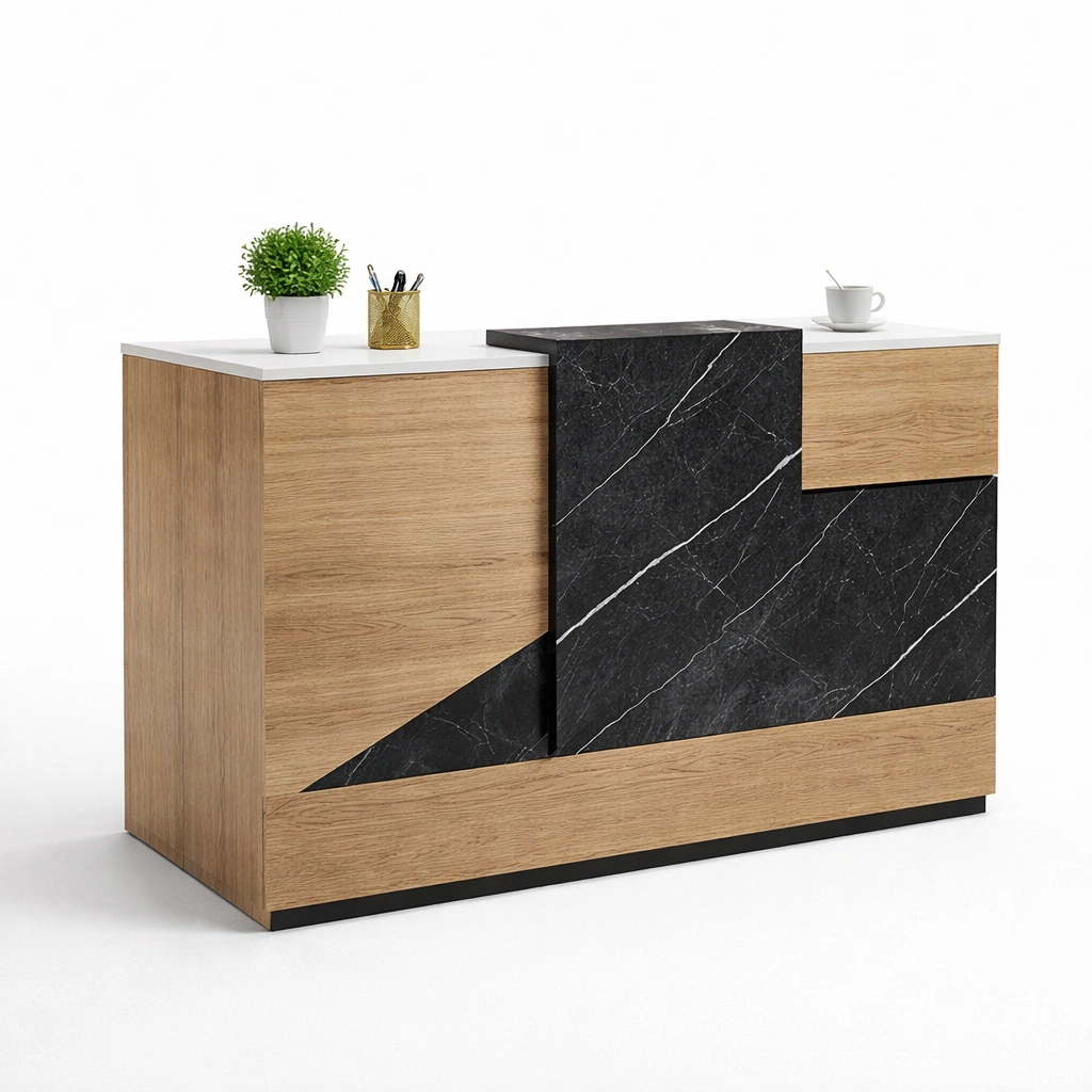 Empfangstresen Holz Schwarz Steinoptik Modern-norluxia