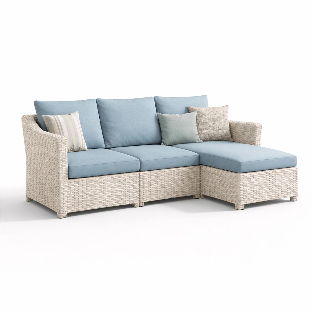 Sofa Outdoor Rattan Blau Ecksofa-norluxia