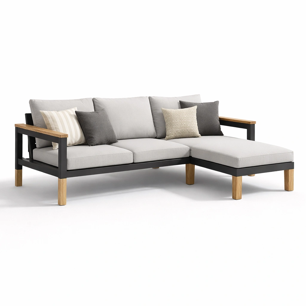 Sofa Modern Holz Metall Grau Ecksofa-norluxia