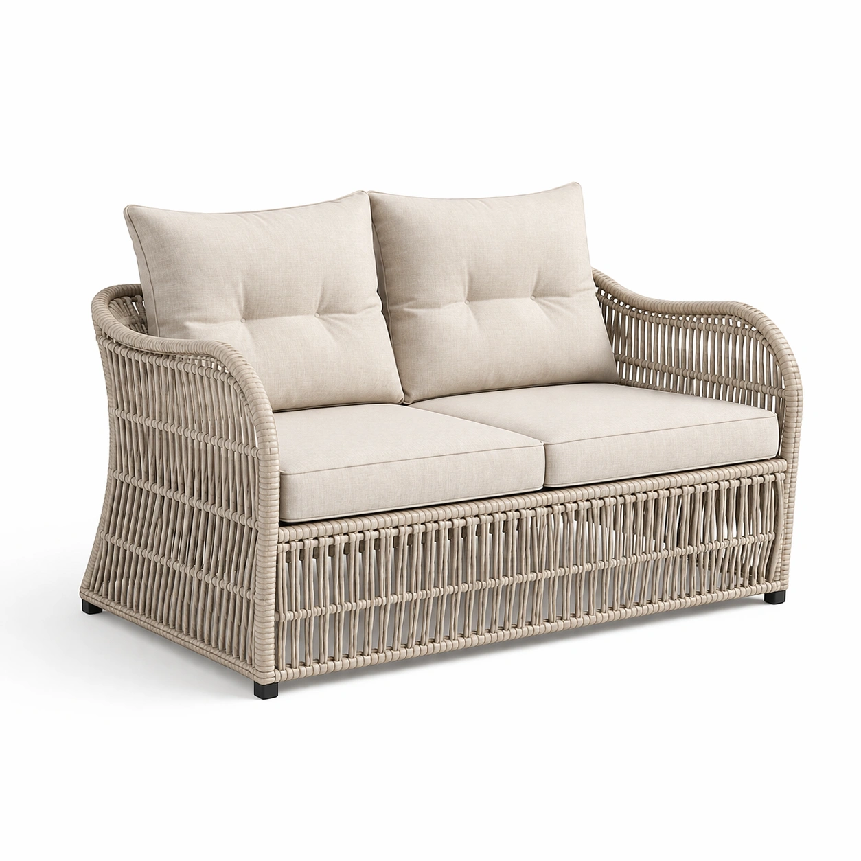 Sofa Rattan Beige Zweisitzer Boho Stil-norluxia