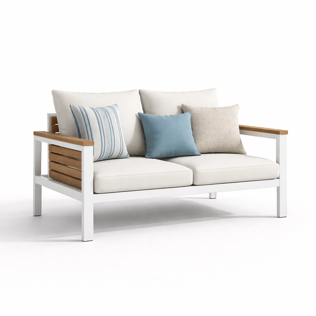 Sofa Weiss Holz Modern Zweisitzer-norluxia